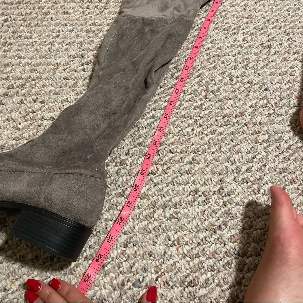 Over the Knee Suede Block Heel Boots in Gray- Size 9